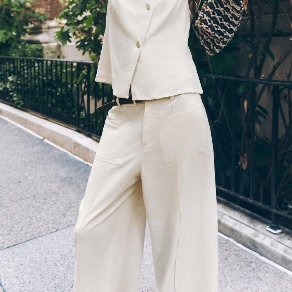 ZARA Linen blend belted ankle pants, new XL